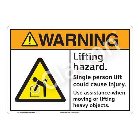 ANSI/ISO Compliant Warning Lifting Hazard Safety Signs Outdoor Weather Tuff Plastic (S2) 14 X 10